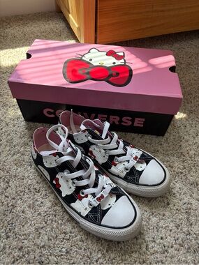 Converse Black & White Hello Kitty Low Top Sneakers with Red Accents